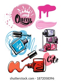 cosmetics varnish in different colors sketch style