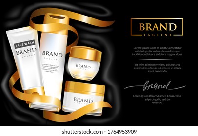 Cosmetics Vector 3d Luxury and Premium Cosmetic with Gold Ribbon Ad