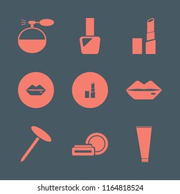 cosmetics vector icons set. with cologne spray, cream tube, cosmetic cream and lipstick in set