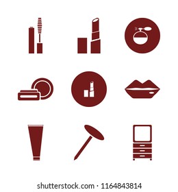 cosmetics vector icons set. with cologne spray, nail, dresser mirror and lipstick in set