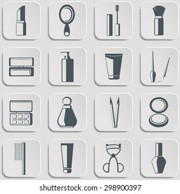 Cosmetics vector icons set on gray. Vector Illustration