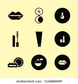 cosmetics vector icons set. with pocket mirror, cosmetic cream, nail polish and lipstick in set
