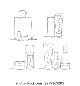 Cosmetics vector illustration drawn in line art style