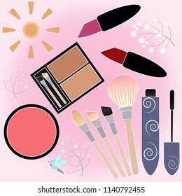 Cosmetics Vector. makeup tools. illustration fashion style.