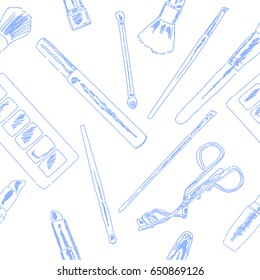 Cosmetics vector seamless hand drawn pattern