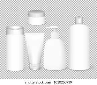 Cosmetics white templates set, vector 3D concept on transparent background