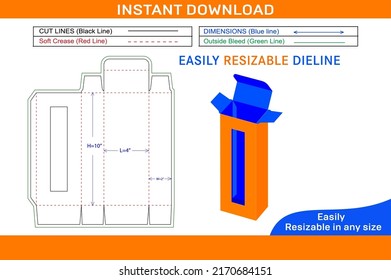 Cosmetics window box dieline template and 3D box design