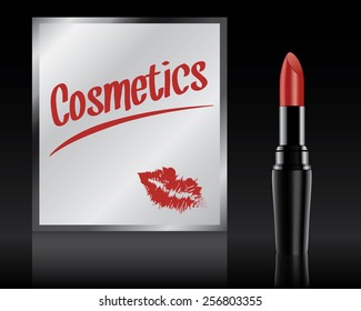 Cosmetics written on mirror by lipstick, vector illustration