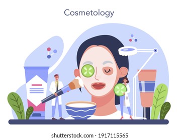 Cosmetologist concept set. Skin care and treatment procedure. Cosmetic injection for problematic skin. Beauty and plastic cosmetology. Isolated vector illustration