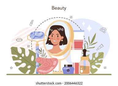 Cosmetologist concept. Skin care procedure. Hardware cosmetology for problematic skin. Dermatology treatment. Isolated vector illustration