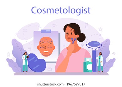 Cosmetologist concept, skin care and treatment. Young woman treating