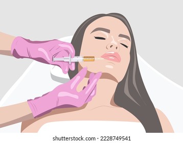 Cosmetologist does prp therapy on the face of a beautiful woman. Cosmetology concept. vector image
