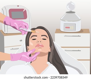 El cometólogo hace terapia de cadera en la cara de una mujer hermosa. Concepto de cosmetología. imagen vectorial