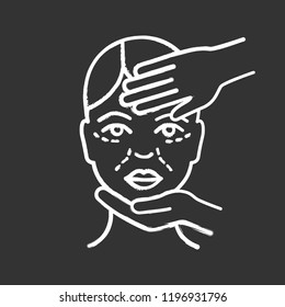 Cosmetologist examination chalk icon. Cosmetology. Cosmetic procedure. Neurotoxin injection preparation. Aesthetic medicine. Isolated vector chalkboard illustration