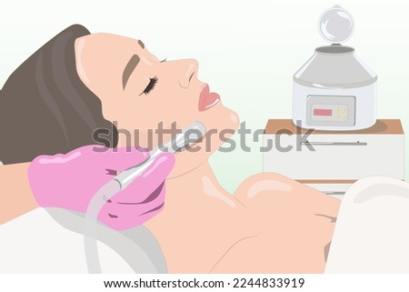 The cosmetologist makes the procedure Microdermabrasion of the face skin of a beautiful girl in a beauty salon.Cosmetology and professional skin care. illustration	
