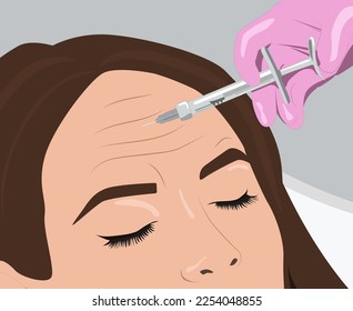 Cosmetologist makes rejuvenating anti wrinkle injections on the face of a beautiful woman. Female aesthetic cosmetology in a beauty salon.vector image