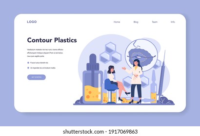 Cosmetologist web banner or landing page, skin care and treatment. Face contour plastic procedure. Beauty and plastic treatment. Isolated vector illustration