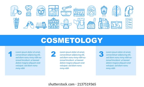 Cosmetology Beauty Procedure Landing Web Page Header Banner Template Vector. Lifting Face Skin With Electronic Device Facial Mask, Depilation Armpit Leg Cosmetology Body Treat And Allergy Illustration