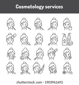 Cosmetology black line icons set. Skin care.