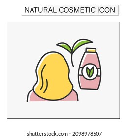 Cosmetology color icon. Hair beauty procedure. Shampoo to moisturize and strengthen hair.Natural cosmetic concept. Isolated vector illustration