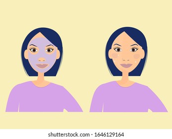 Cosmetology concept, flat illustration in vector design. Woman with facial skincare mask. 