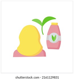 Cosmetology flat icon. Hair beauty procedure. Shampoo to moisturize and strengthen hair.Natural cosmetic concept. Color vector illustration