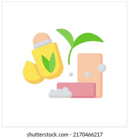 Cosmetology flat icon. Organic soap and deodorant. Beauty procedure.Natural cosmetic concept. Color vector illustration