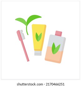 Cosmetology flat icon. Toothbrush, toothpaste and mouthwash. Tooth disinfection. Natural cosmetic concept. Color vector illustration