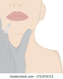 cosmetology girl piercing lips with a syringe