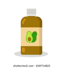 Cosmetology glass, plastic jar. Medical brown bottle with green avocado.
Modern flat cartoons style vector illustration icons. 
Isolated on white background. Women use for healthy skin and face.