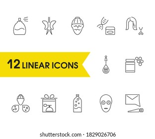 Cosmetology icons set with ad product, doodle skin and cosmetic honey elements. Set of cosmetology icons and poison concept. Editable vector elements for logo app UI design.