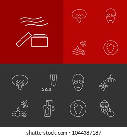 Cosmetology icons set with collagen cream, spa procedure and beauty skin elements. Set of cosmetology icons and necklace concept. Editable vector elements for logo app UI design.