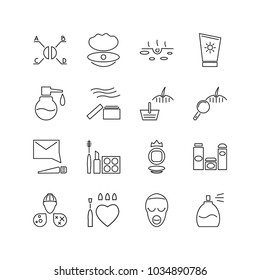 Cosmetology icons set with cosmetic red, ad product and pearl elements. Set of cosmetology icons and medicine concept. Editable vector elements for logo app UI design.