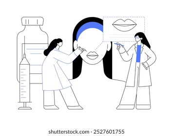 Cosmetology isolated cartoon vector illustrations. Young girl doing skin treatment study with experienced esthetician, vocational school, student and teacher in cosmetology room vector cartoon.