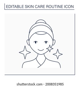 Cosmetology line icon. Bright and healthy face. Perfect skin tone after beauty procedure. Shining. Skin care routine concept. Isolated vector illustration. Editable stroke