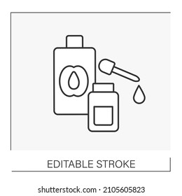  Cosmetology line icon. Gently essential oil from apricot stone. Cosmetics for moisturizing, Serum.Fruit concept. Isolated vector illustration. Editable stroke