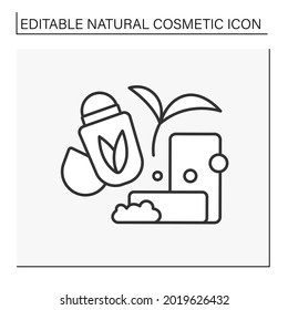 Cosmetology line icon. Organic soap and deodorant. Beauty procedure.Natural cosmetic concept. Isolated vector illustration. Editable stroke