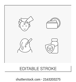 Cosmetology line icons set. Cosmetology. Beauty cosmetic for moisturizing body and care. Self-care concepts. Isolated vector illustrations. Editable stroke