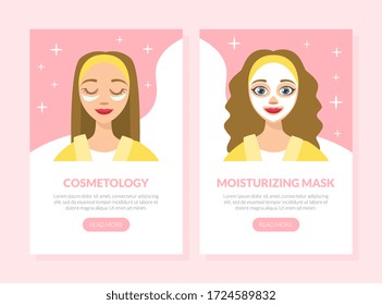 Cosmetology, Moisturizing Mask Landing Page Template, Beauty, Spa, Wellness Web Page, Mobile App, Homepage Vector Illustration