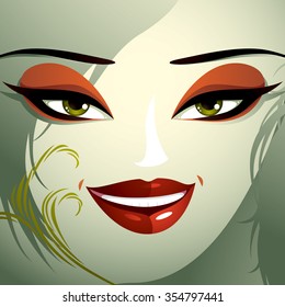 Cosmetology theme image. Young pretty lady with fashionable haircut. Human eyes, lips and eyebrows reflecting facial expression, happiness.