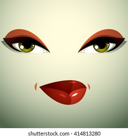 Cosmetology theme image. Young pretty lady. Human eyes and lips reflecting facial expression, passion.