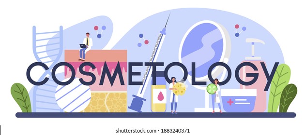 Cosmetology typographic header. Skin care and treatment procedure. Cosmetic injection for problematic skin. Beauty and plastic cosmetology. Isolated vector illustration
