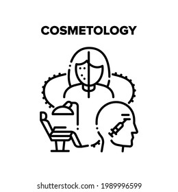 Cosmetology Vector Icon Concept. Professional Chair In Cosmetology Cabinet For Make Patient Face Correction Injection And Make Smooth Skin. Cosmetologist Beauty Salon Service Black Illustration
