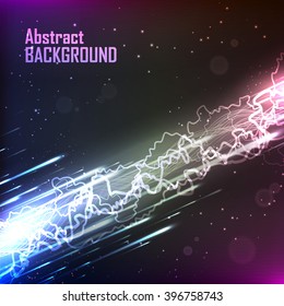 Cosmic abstract background with energy flow and lightning. Template for business presentations with empty space for your text. Vector.