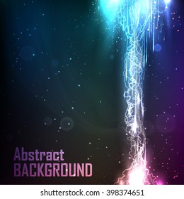 Cosmic abstract background with energy flow and lightning. Template for business presentations with empty space for your text. Vector.