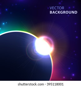 Cosmic abstract background with planet. Template for business presentations with empty space for your text. Vector.