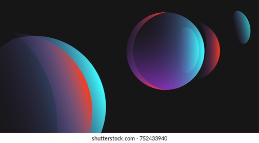 Cosmic abstract illustration. Planets on dark background.