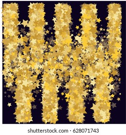 Cosmic abstract vector background with gold lines made of stars. Decorative pattern with golden night sky objects. Glitter star confetti, magic shining sparkles design. Celebration background
