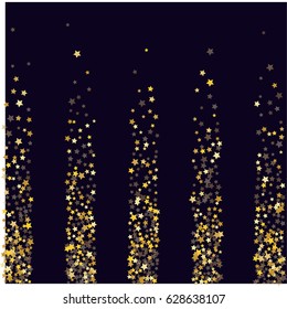 Cosmic abstract vector background with gold stars rising up. Decorative strokes with golden night sky objects on black. Glitter star confetti, magic shining sparkles design. Celebration background.