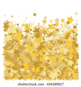 Cosmic abstract vector background with gold stars rising up. Decorative pattern with golden night sky objects on white. Glitter star confetti, magic shining sparkles. Celebration, luxurious background